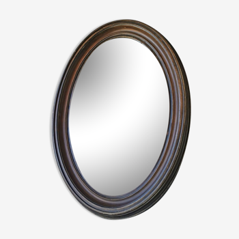 Vintage oval wooden mirror, 1970 (82 cm x 55 cm)