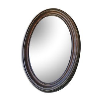 Vintage oval wooden mirror, 1970 (82 cm x 55 cm)