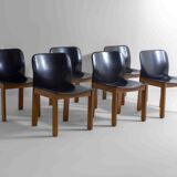 Set of 6 black leather dining chairs by Afra & Tobia Scarpa, 1970's