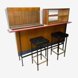 Vintage teak and formica bar with stool