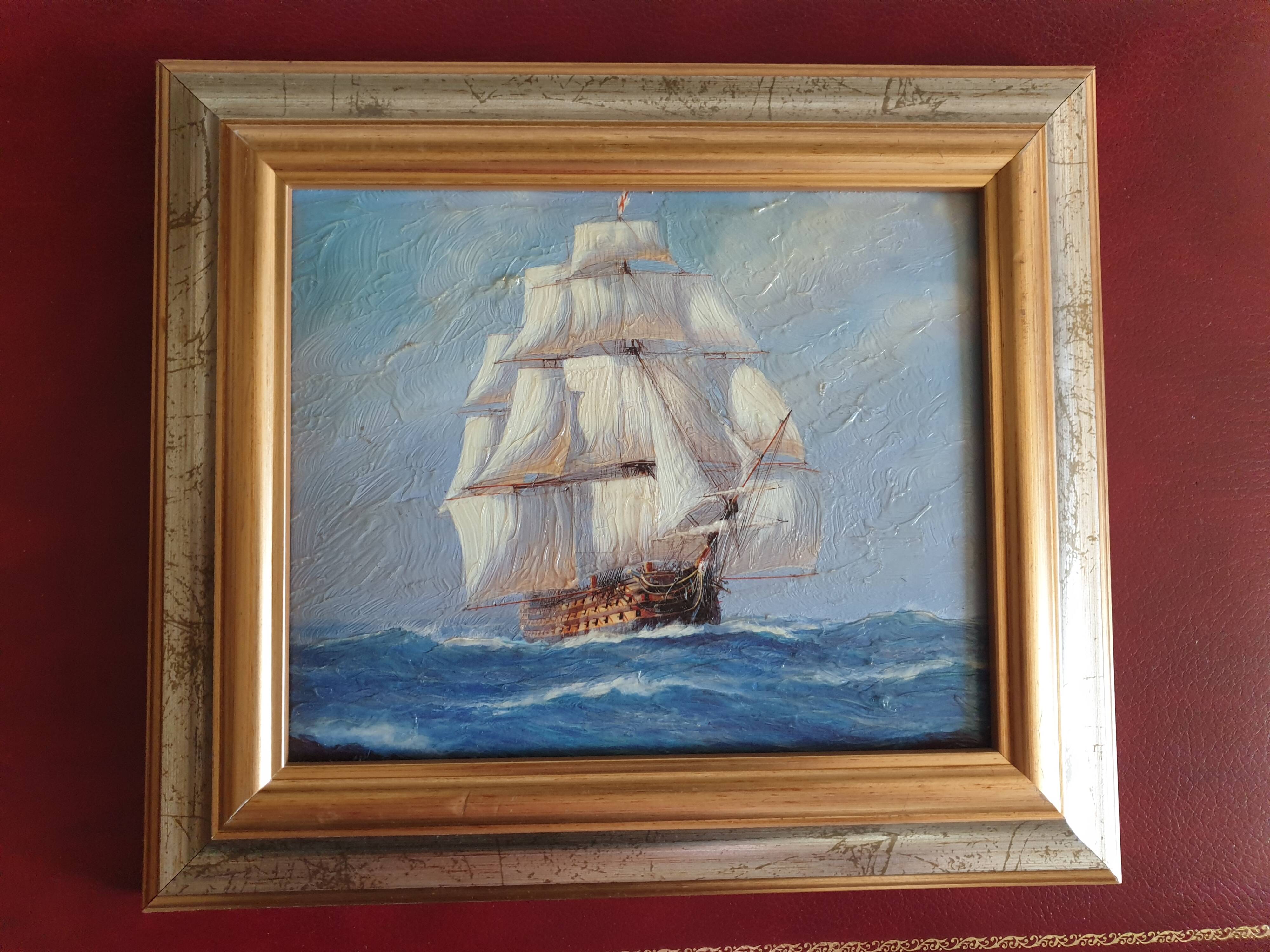 Set of two paintings with identical gold and silver frames