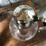 Art Deco carafe in silver metal and blown glass