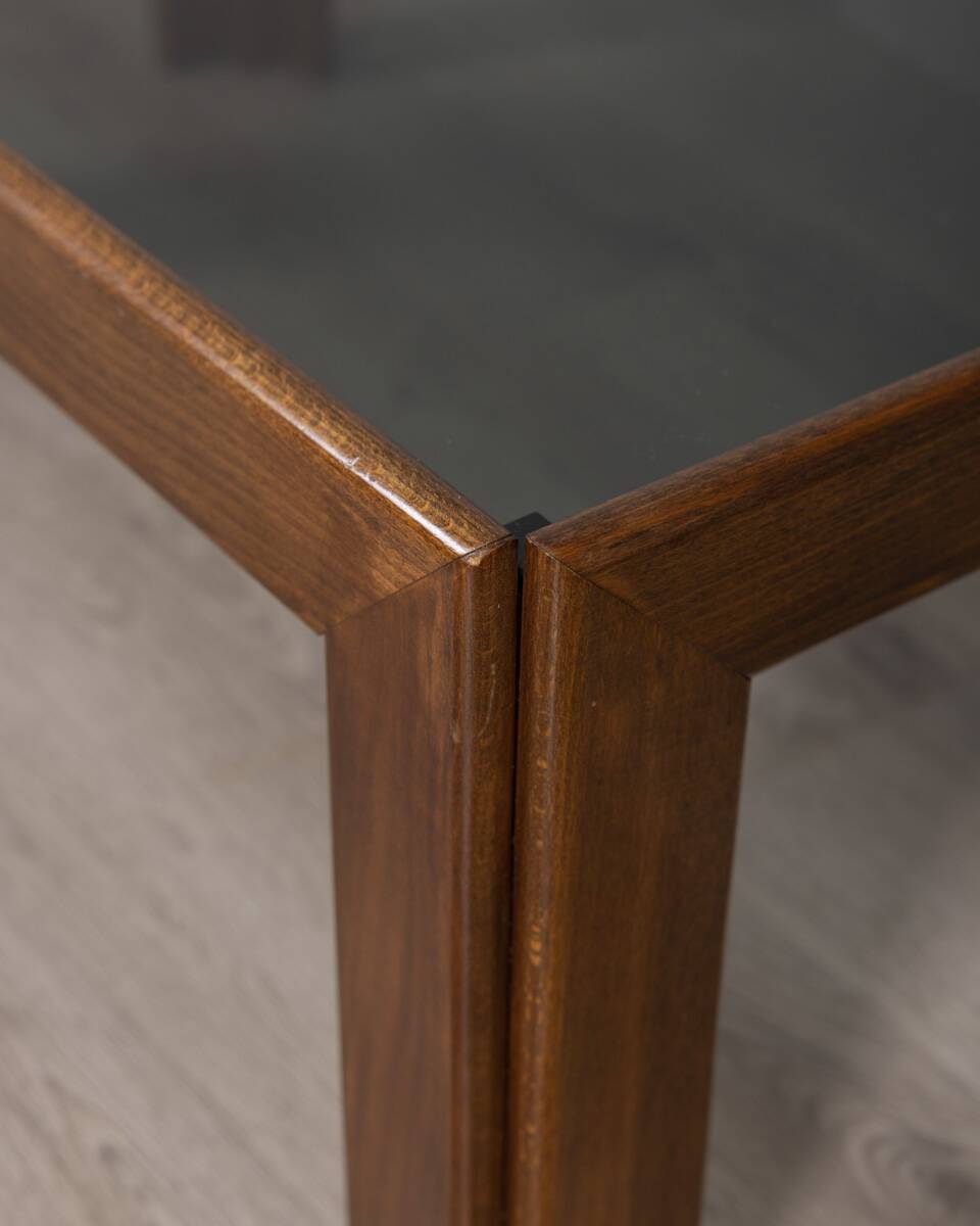 Vintage 1970s coffee table in wood and smoked glass, Italian design