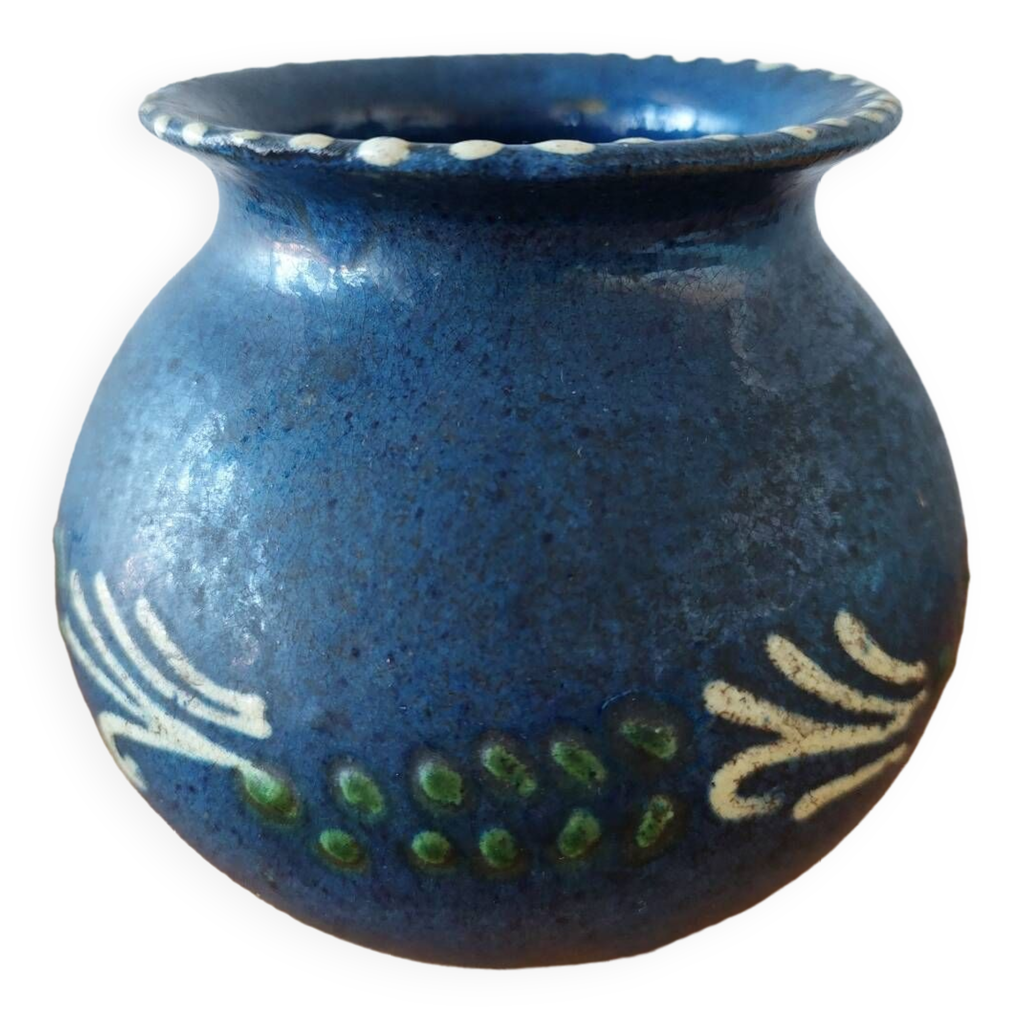 Primavera ball vase in blue ceramic with plant frieze 1920 1930