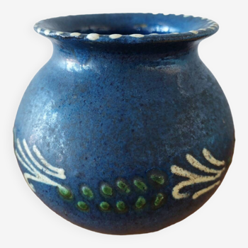 Primavera ball vase in blue ceramic with plant frieze 1920 1930
