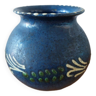Vase boule Primavera en céramique bleue frise végétale 1920 1930