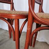 Vintage Italian Bistro Chairs - 1980s Reddish Wood, Brown Fabric - Set of 6