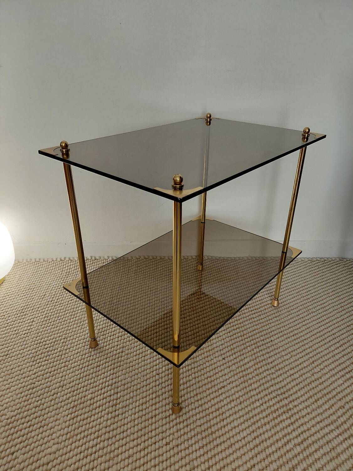 Modernist brass and smoked glass table - 1970s gallery style.