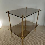 Modernist brass and smoked glass table - 1970s gallery style.