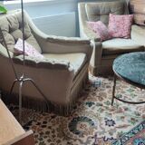 2 fauteuils en velours kaki