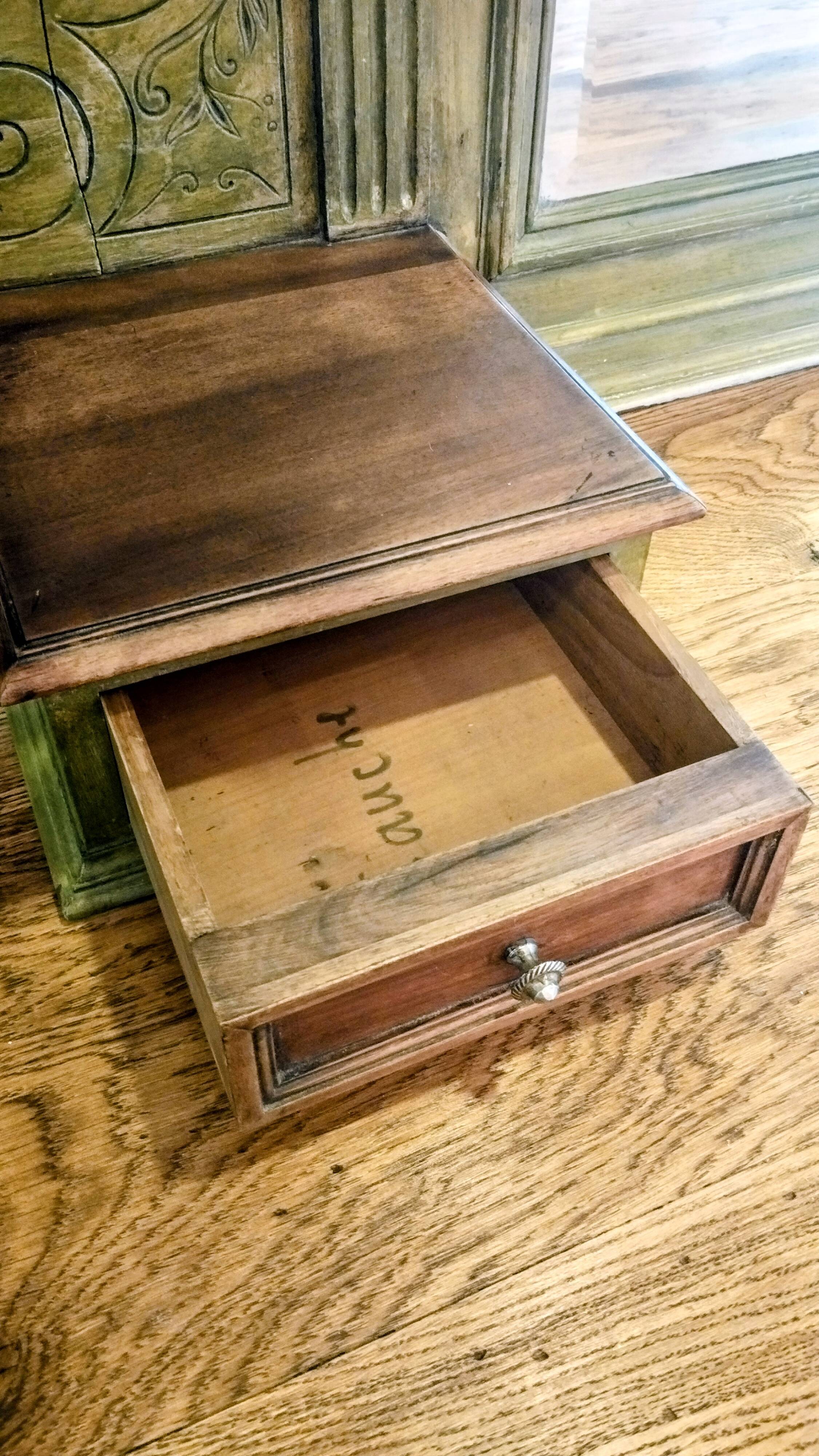 Antique bevelled mirror Farrow and Ball "Green Bancha"