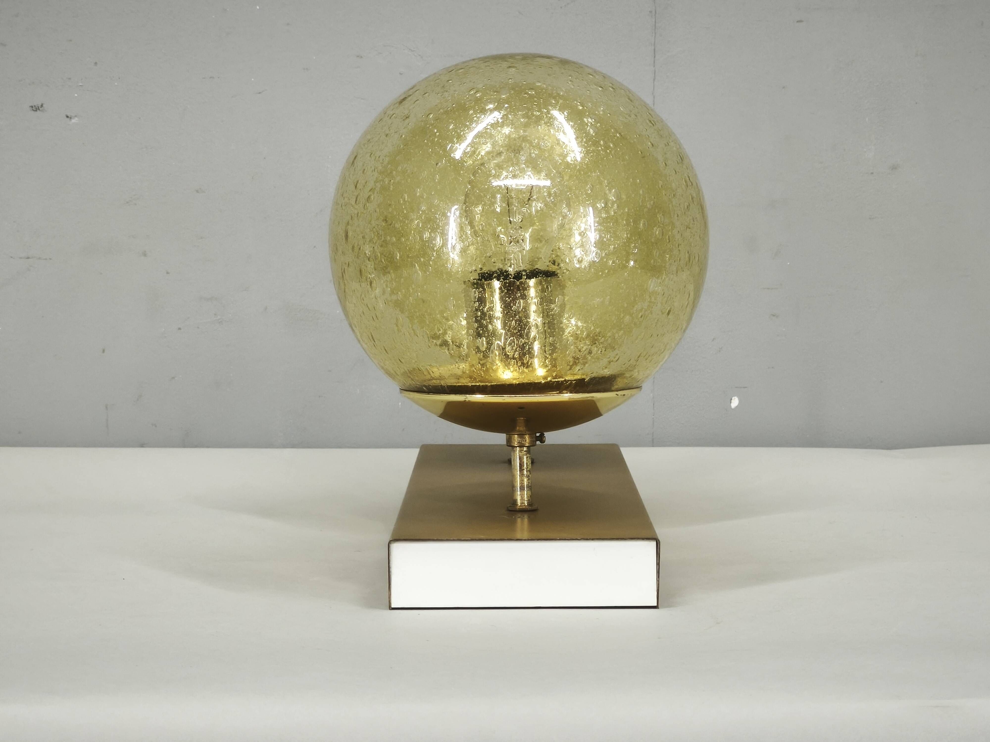 1970s Czech Space Age Double Wall Light with Amber Bubble Glass Globes