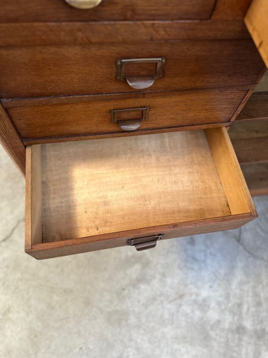 Early 20th-century oak hardware counter