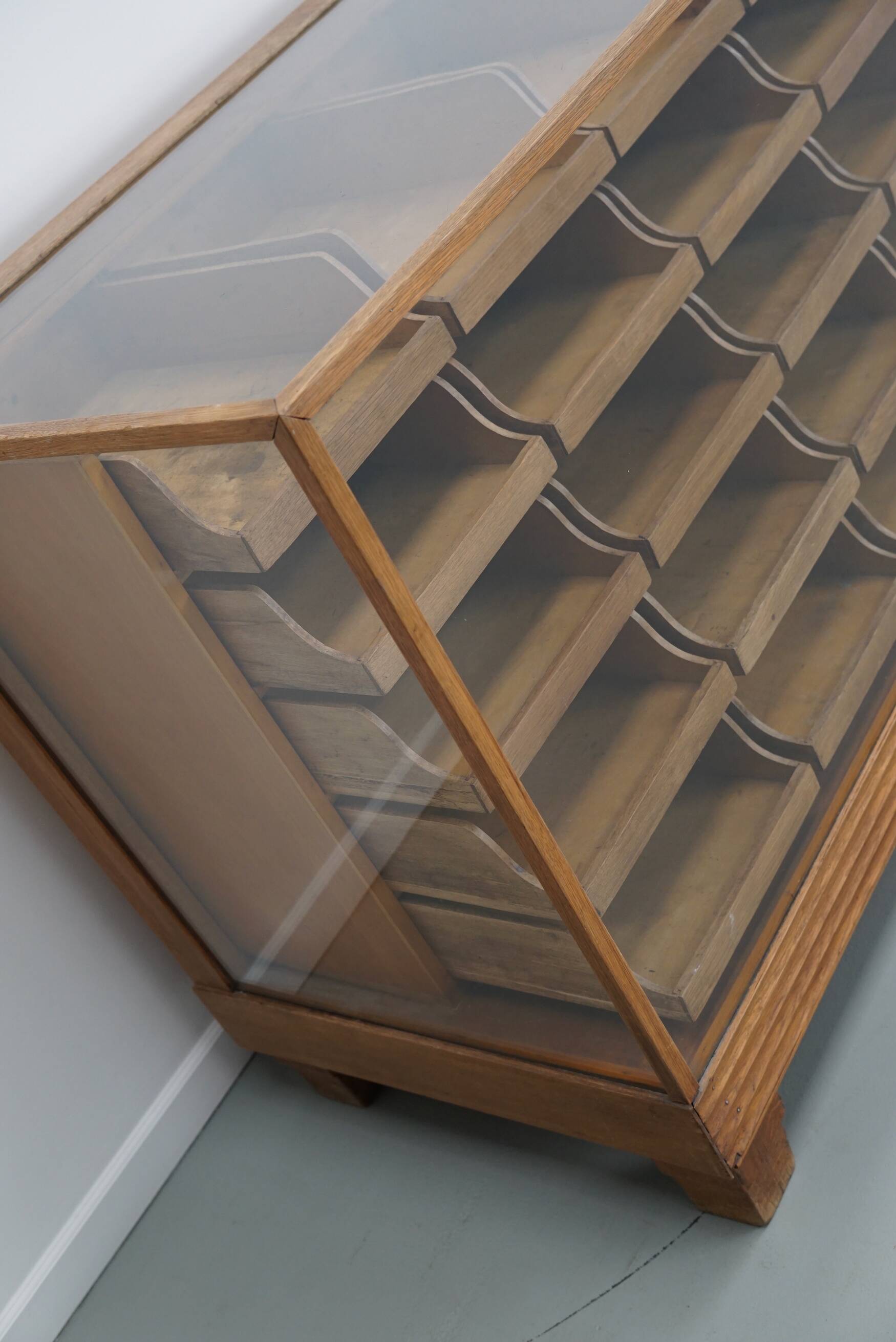 Antique British maple & oak haberdashery cabinet or shop counter, 1930s