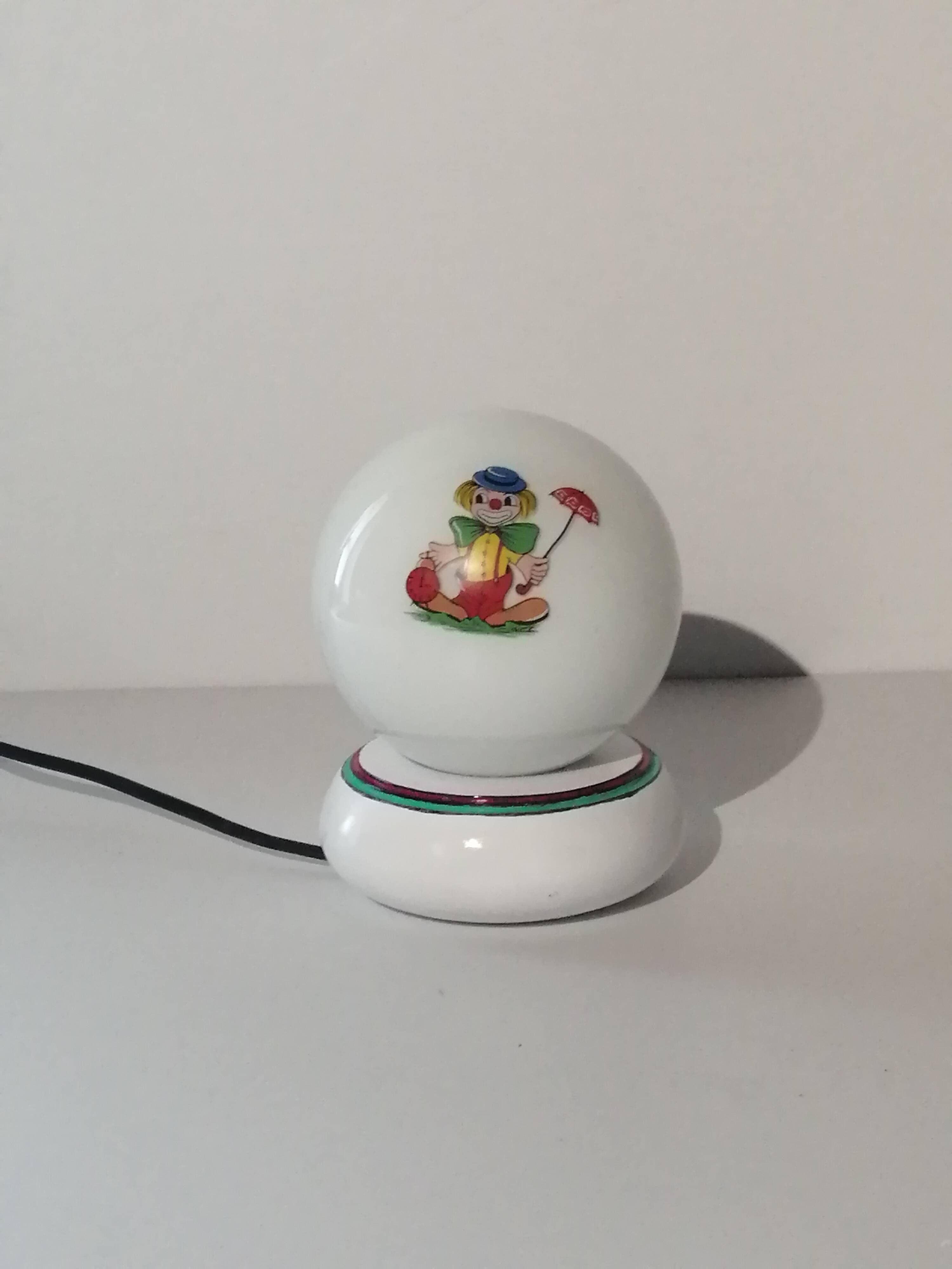 Opaline ball lamp with vintage clown pattern 1960