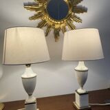 Pair of Art Deco marble and brass lamps