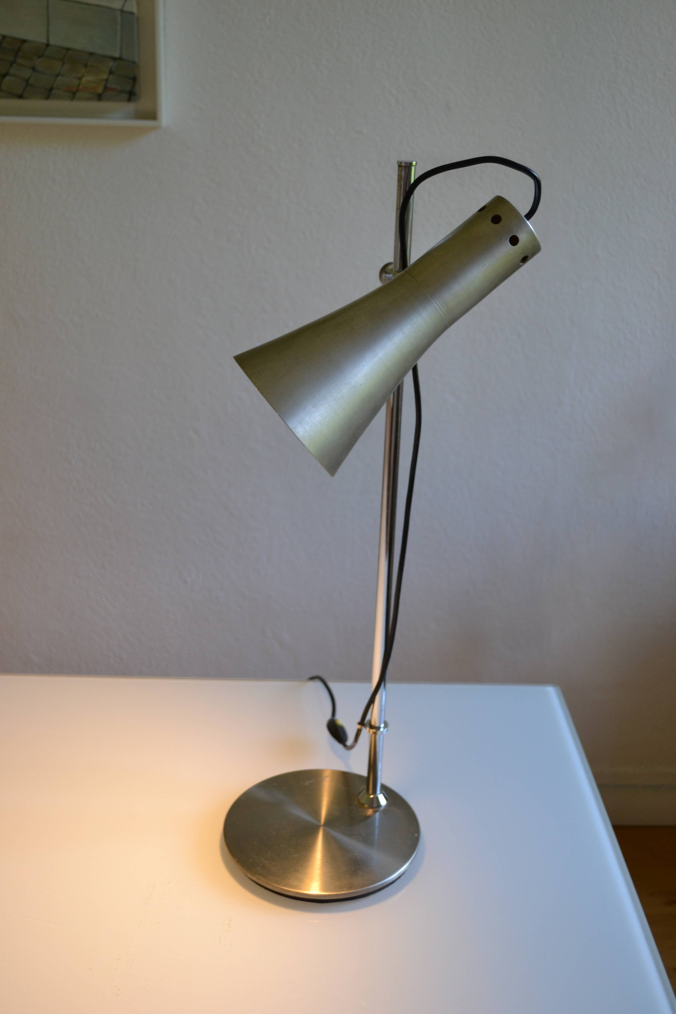 Brushed aluminium and chrome metal desk lamp 70's 1970