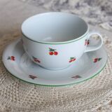 Vintage porcelain cup and saucer - Cherry pattern