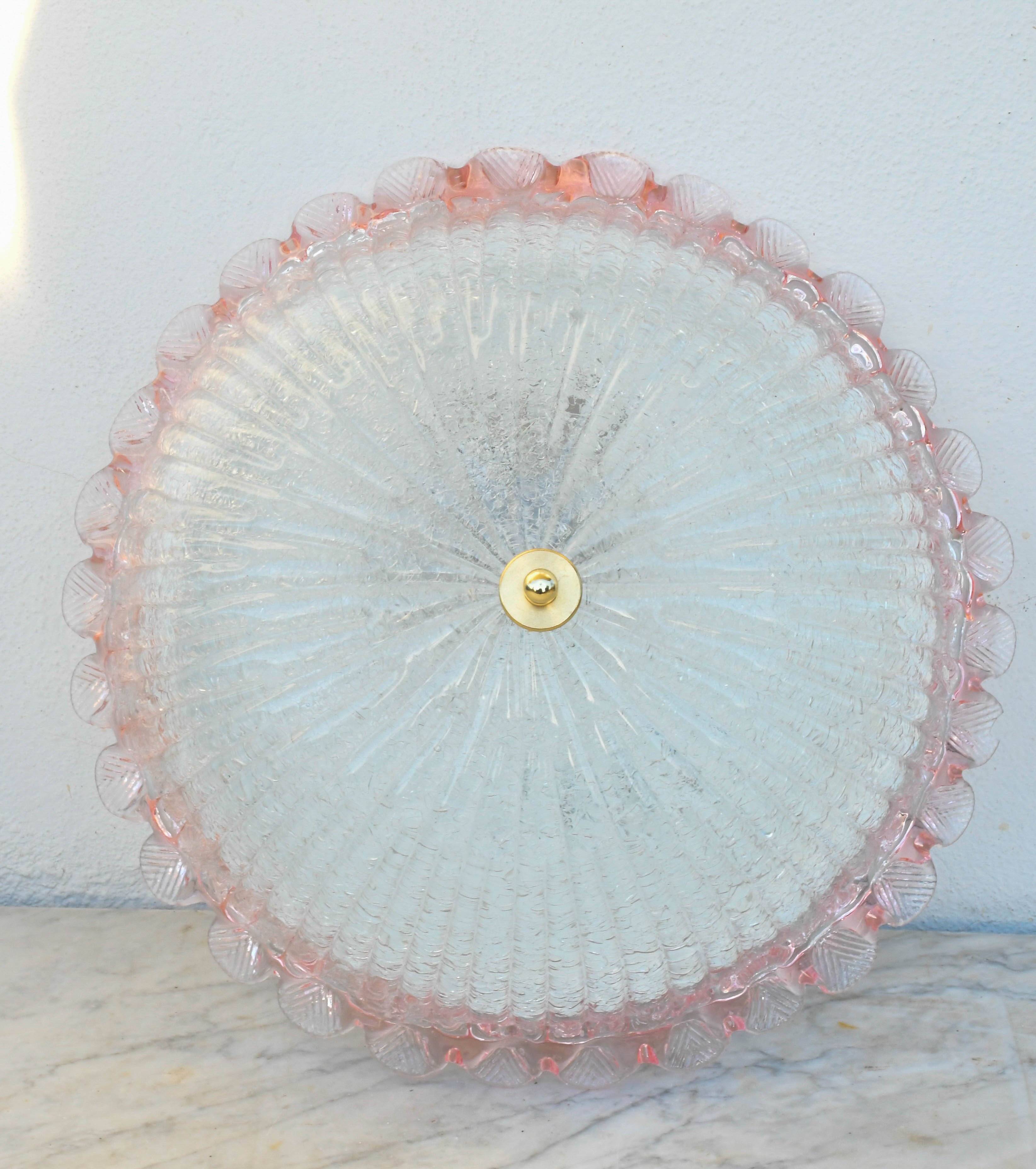 Precious Italian pink Murano glass ceiling fixture, Murano, 1970