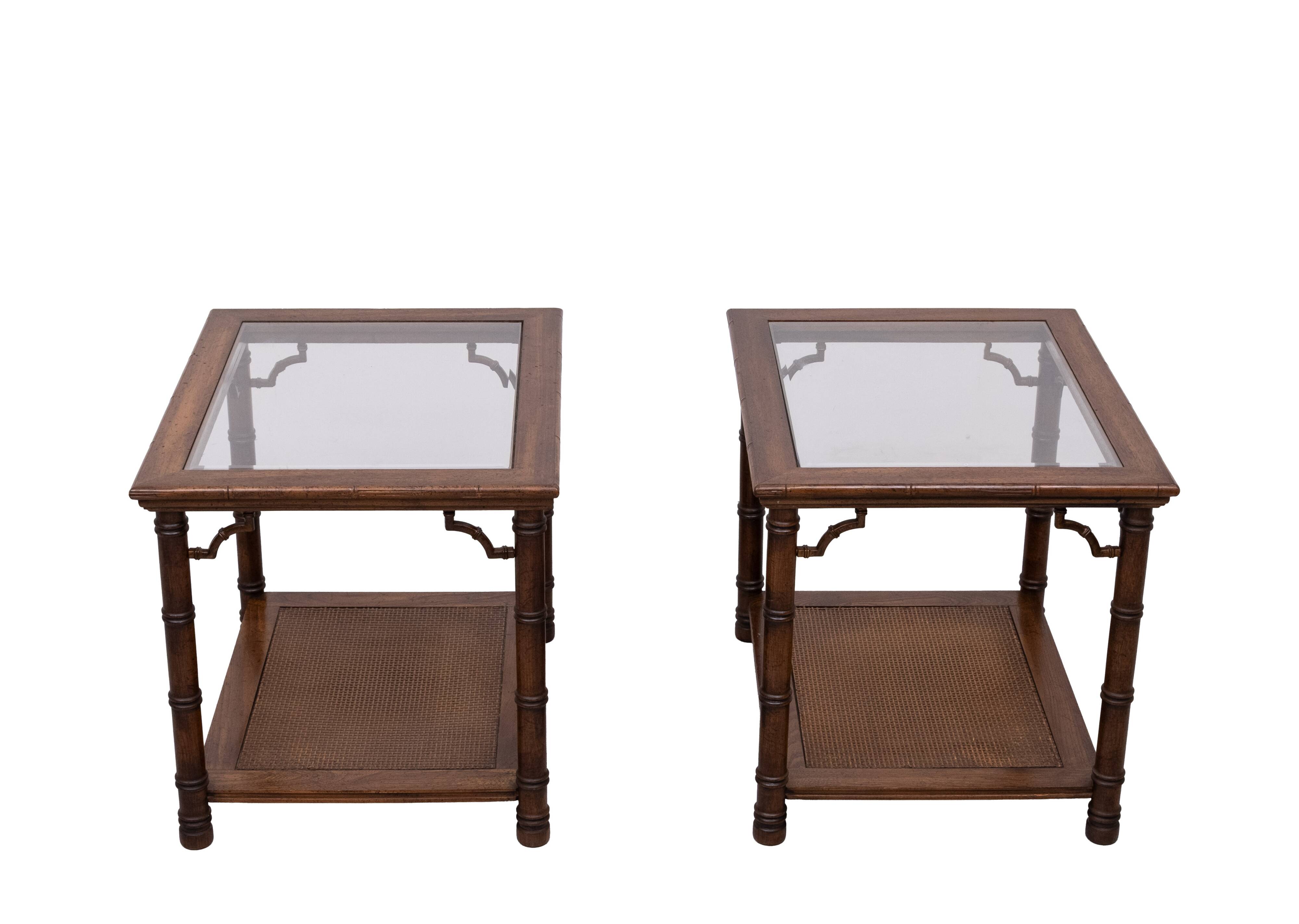 Pair Chinese Chippendale Faux Bamboo side or Sofa Tables 1970s