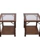 Pair Chinese Chippendale Faux Bamboo side or Sofa Tables 1970s