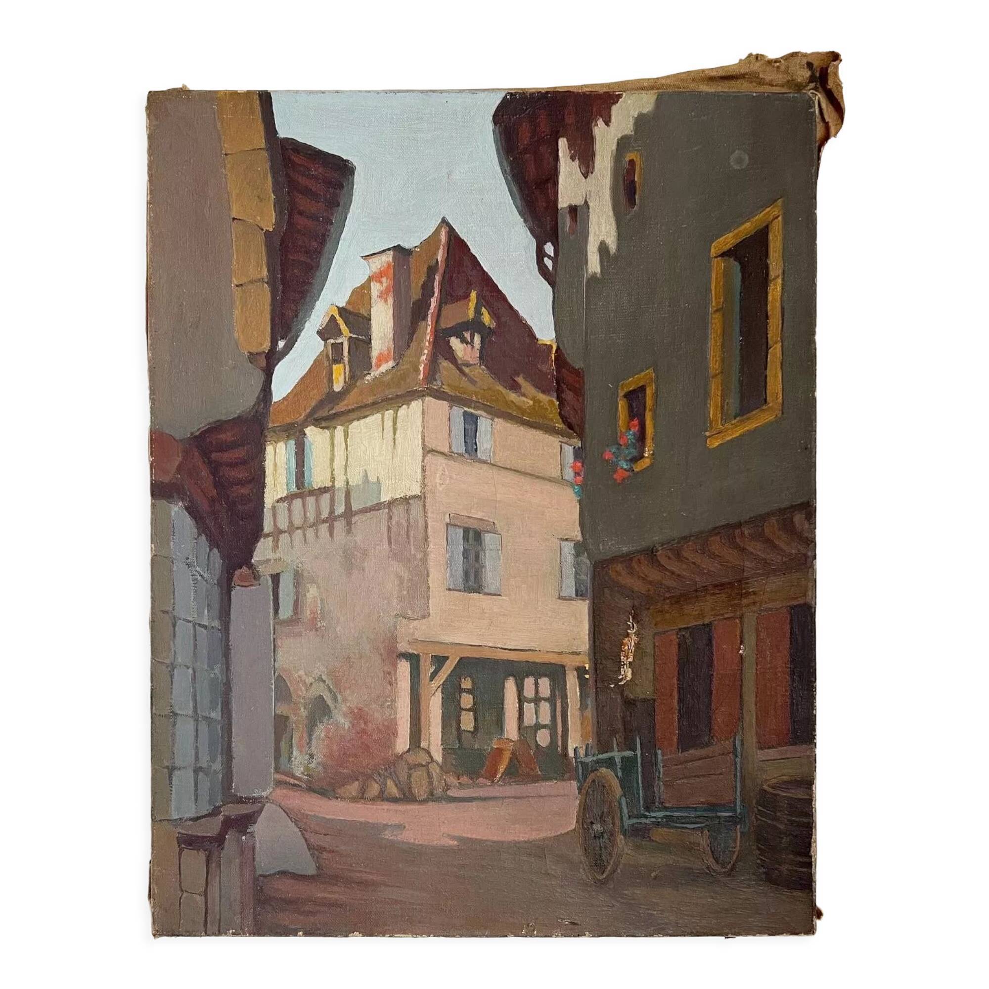 Painting of a French country village
