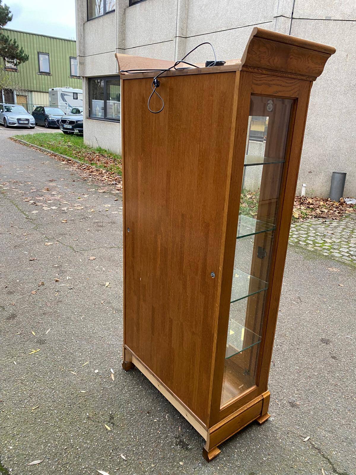 Louis Philippe illuminated display cabinet in solid oak from the 20th century