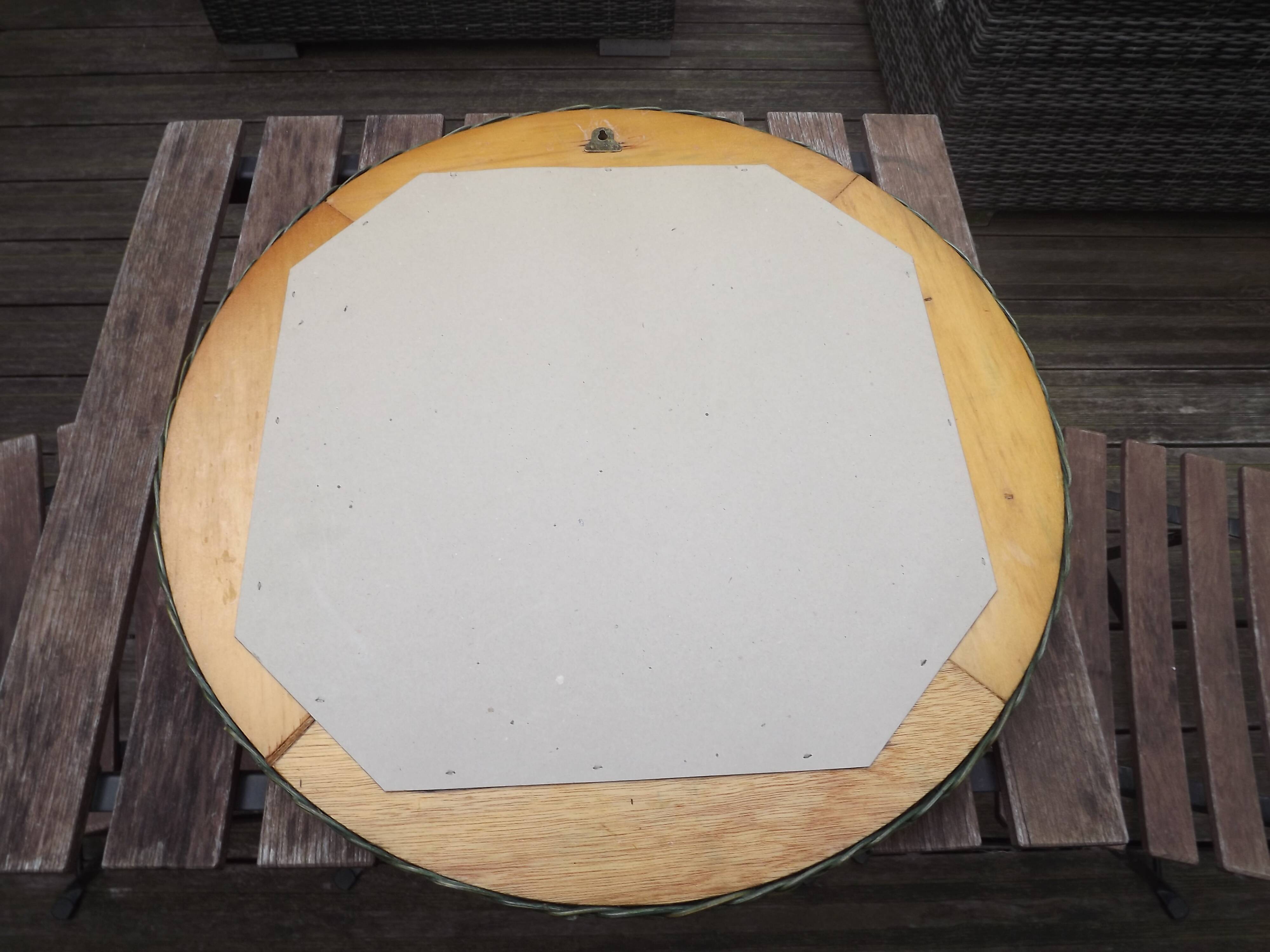 Vintage 70's circular wicker mirror
