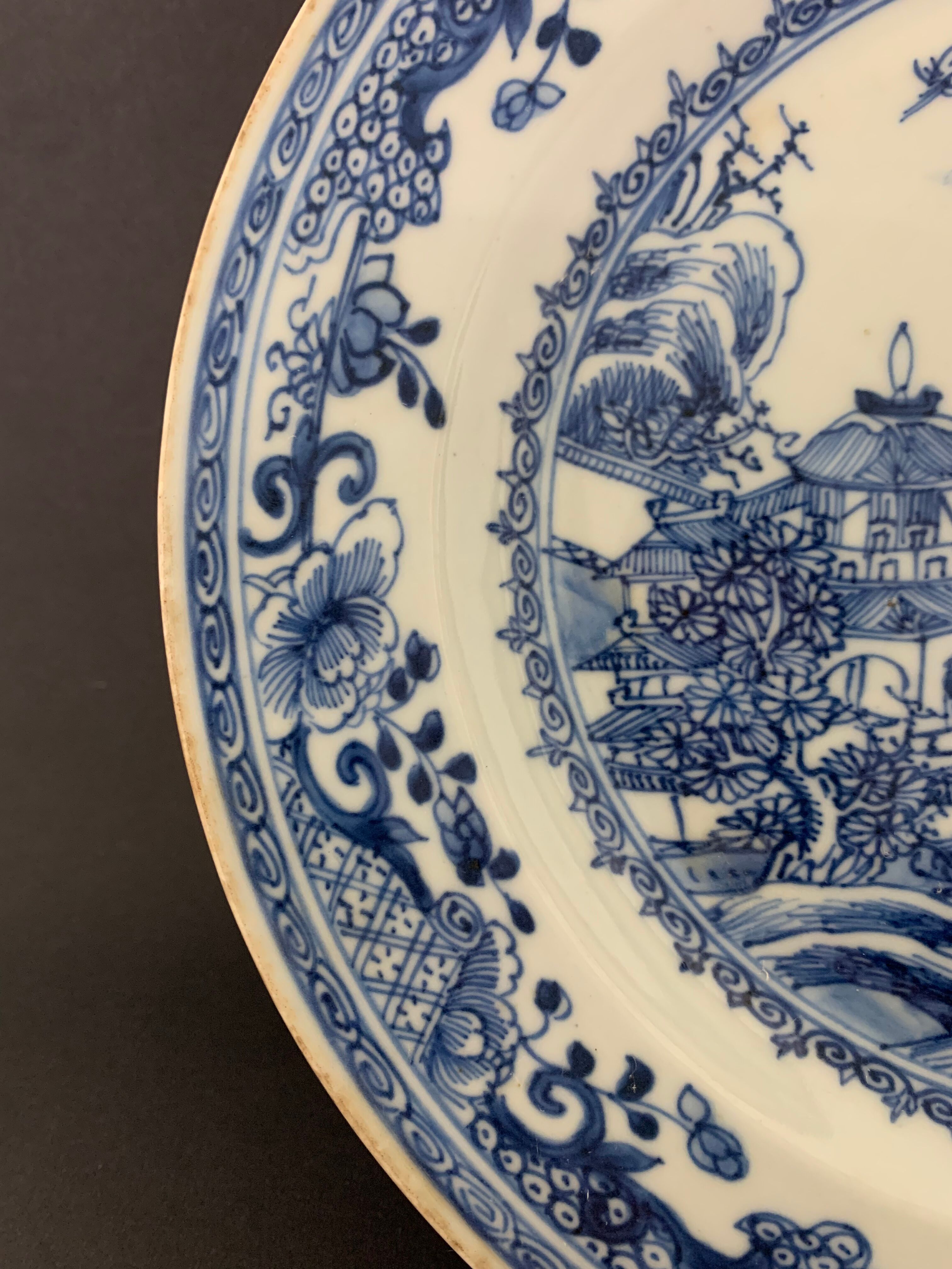 Chinese plate inspired by the company of the Indies family white blue late nineteenth century