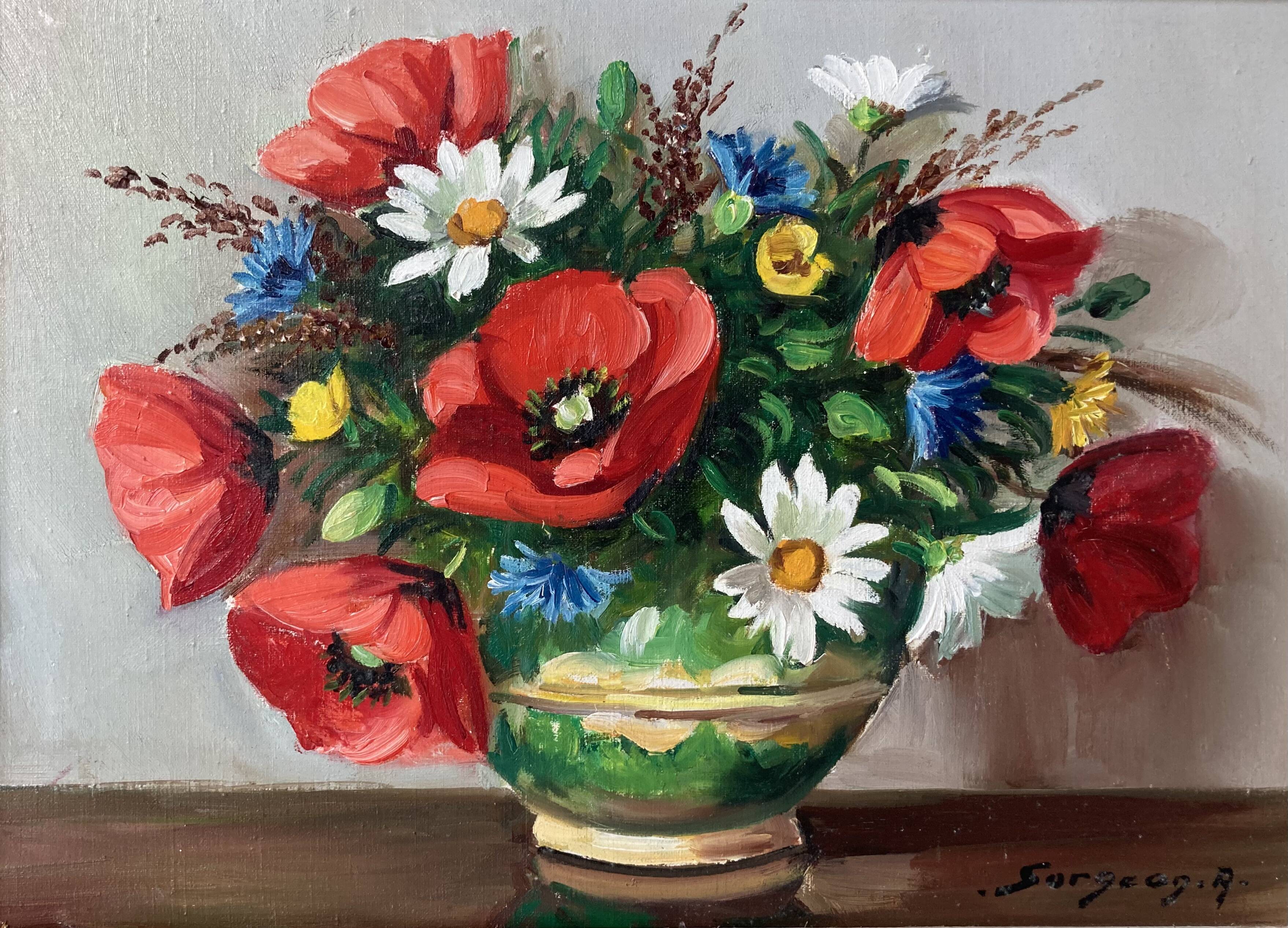 Painting painted in oil on canvas representing a bouquet of flowers signed Surgeon.