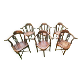 Suite de 6 chaises d'angle style colonial en bois exotique sculpté de Bali
