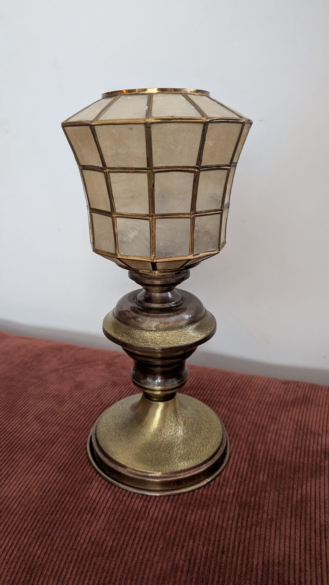 Brass and mother-of-pearl lamp. Lighthouse.