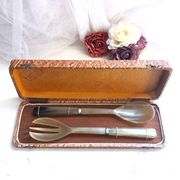 Salad cutlery box in vintage blond horn 30/40 France