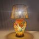 Oriental leather hand painted table lamp, Middle East 1960s