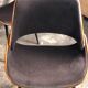 Scandinavian style chairs in curved plywood covered with brown fabric