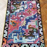 1960s Wool Rug with Vibrant Geometric Abstract Pattern