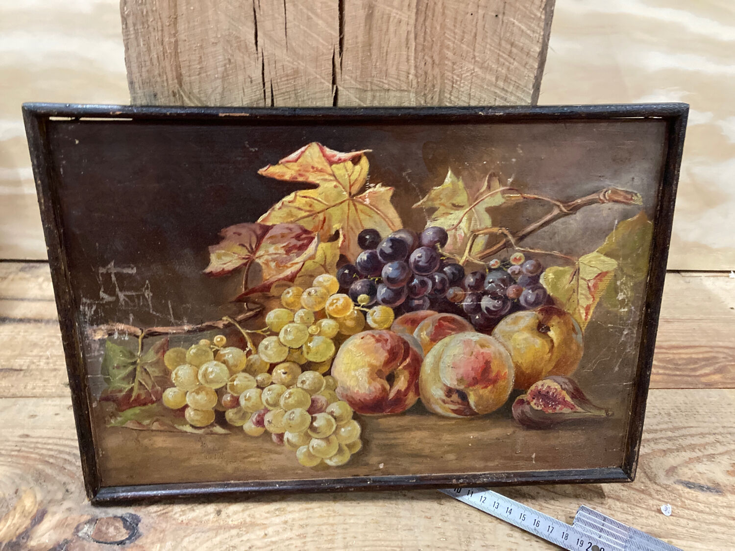 Still life on wood painted in oil 19th