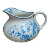 Small antique ironstone jug L.m Creil and Montereau with blue floral decoration.