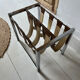 Vintage chrome steel and leather magazine rack – 1970s