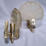 Pair of vintage pressed glass shell wall light