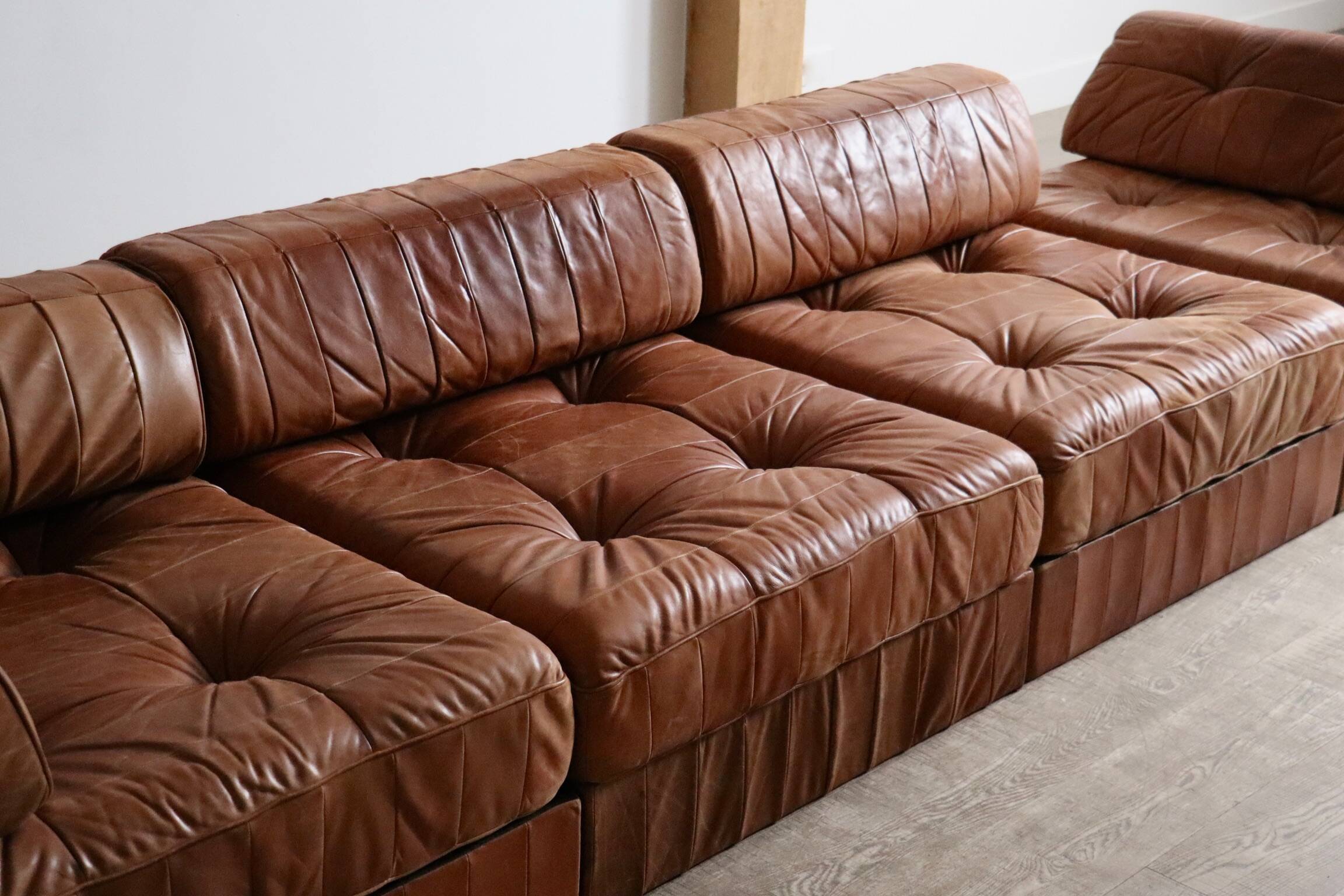 De Sede DS 88 Modular Sofa In Cognac Patchwork Leather, Switzerland 1970s