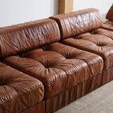 De Sede DS 88 Modular Sofa In Cognac Patchwork Leather, Switzerland 1970s