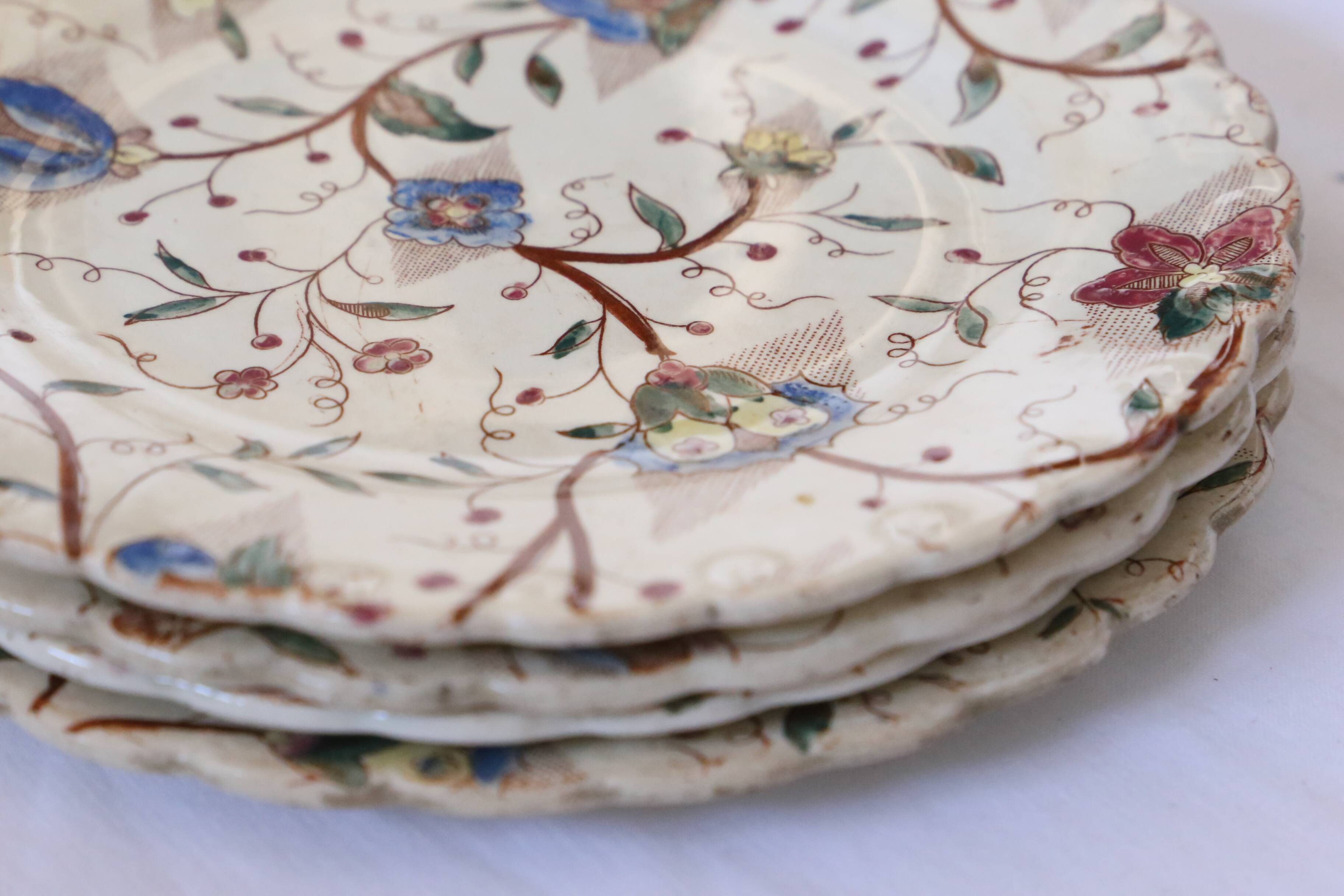 Set of 4 old polychrome plates