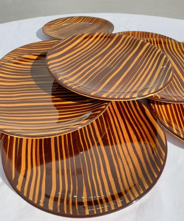 Set 10 plates African Art Deco 1930 Domino Sarreguemines