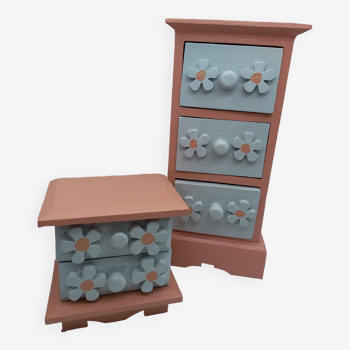 Small drawer furniture. Handicraft work in wood.