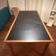 Large vintage Scandinavian table / Curved wood black top / Modernist