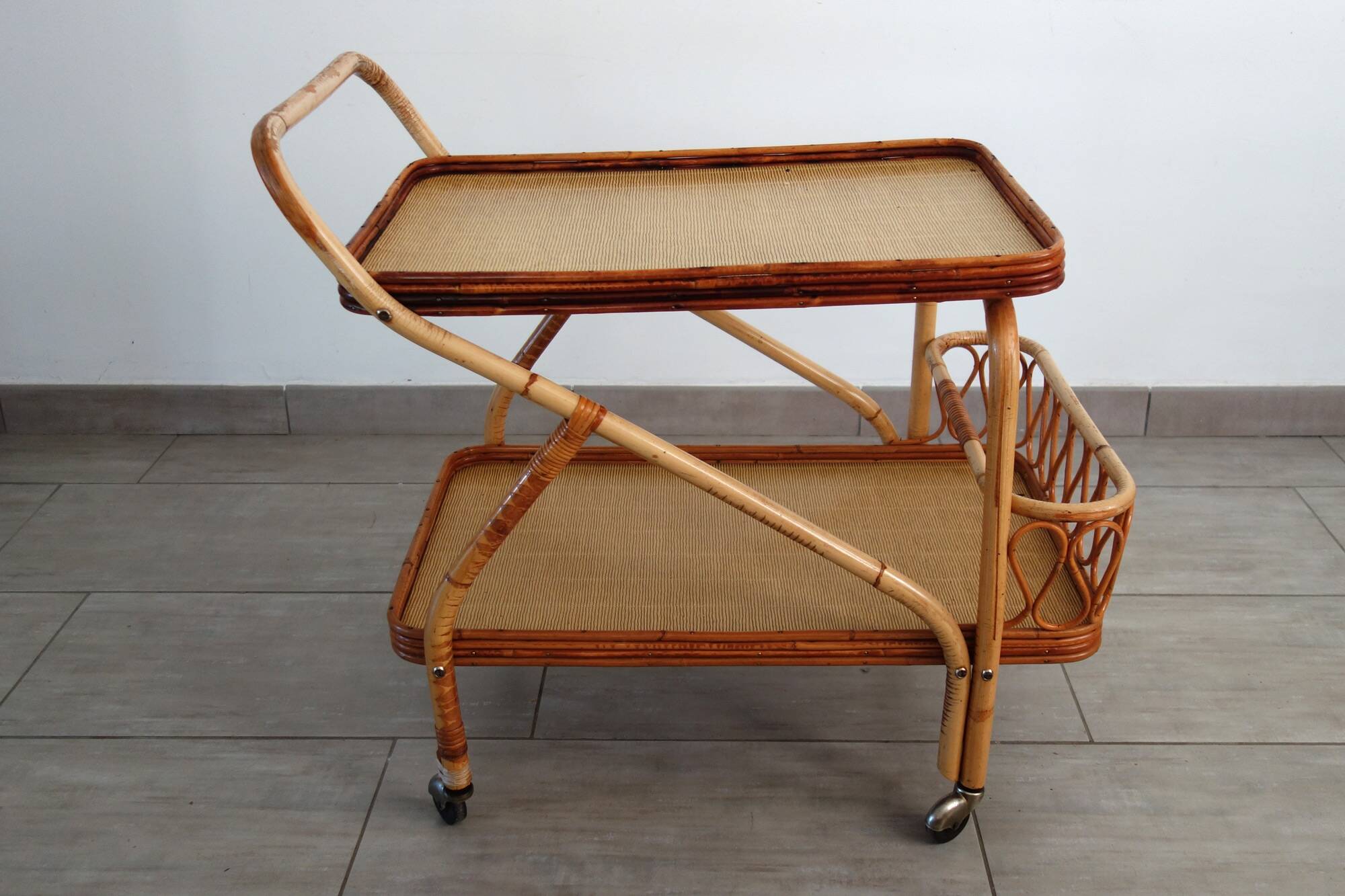 1960s rattan bar cart