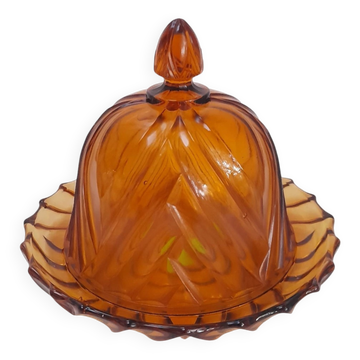 Butter dish or glass cheese dome in amber