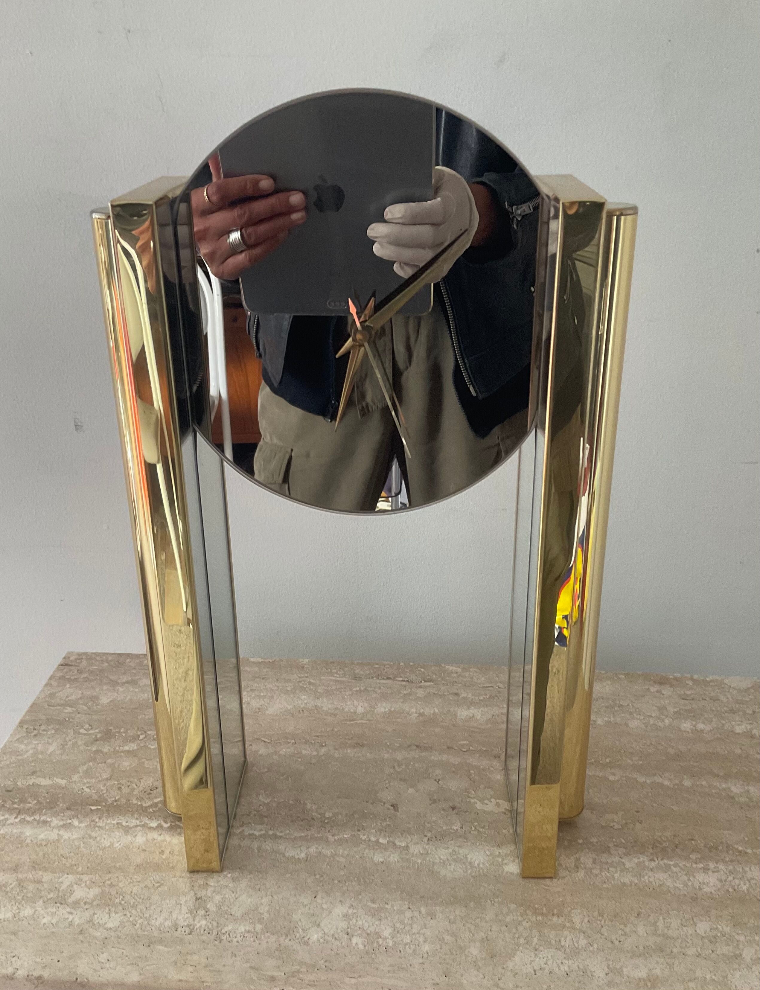 Hollywood Regency clock by Nufa Holland in brass 70s-80s