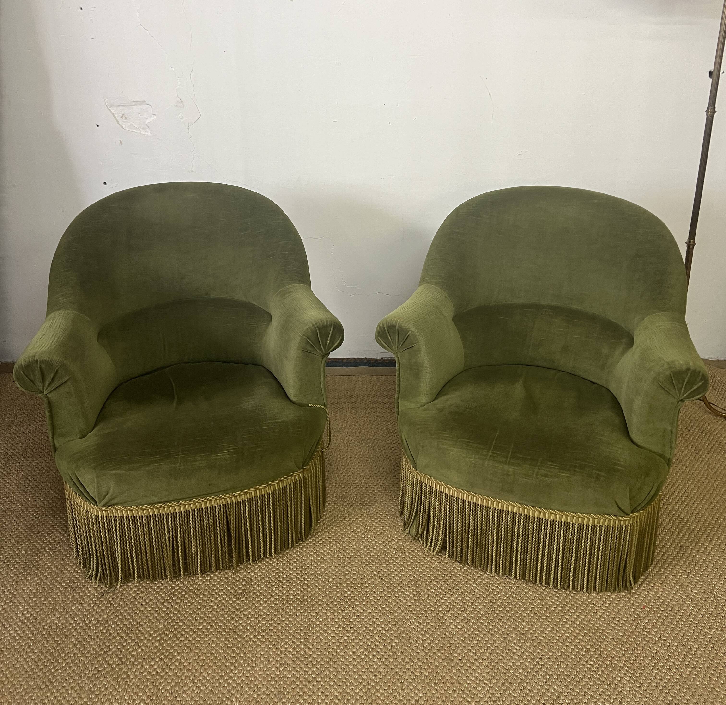 Pair of green toad armchairs